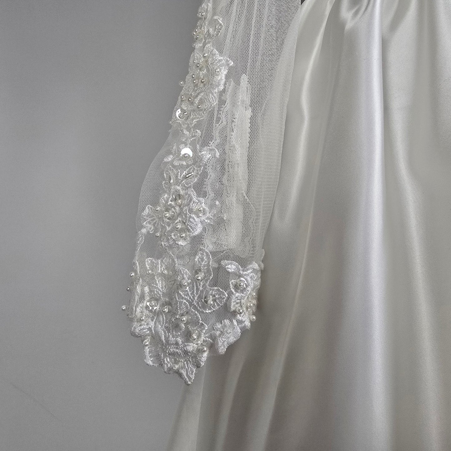 Vintage Alfred Angelo White 80s Puff Sleeve Wedding Dress Size M/L