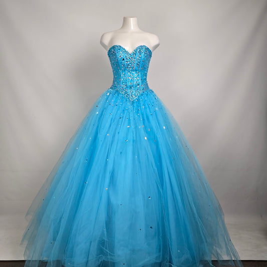 Mori Lee Blue Crystal Bodice Tulle Grad Eventwear Gown Size 0
