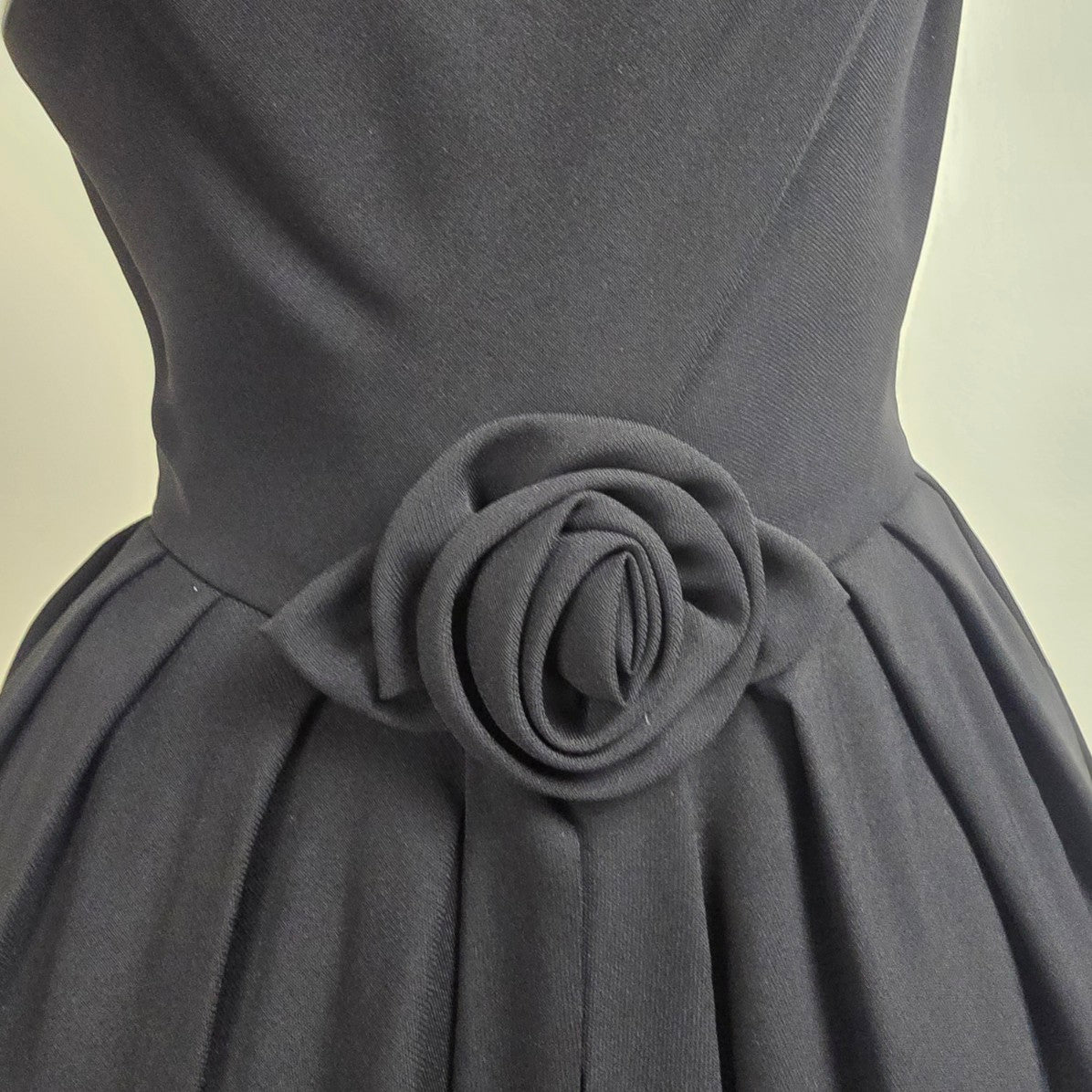 Vintage 1950s Black Boat Neck Rose Detail Cocktail Dress Size S