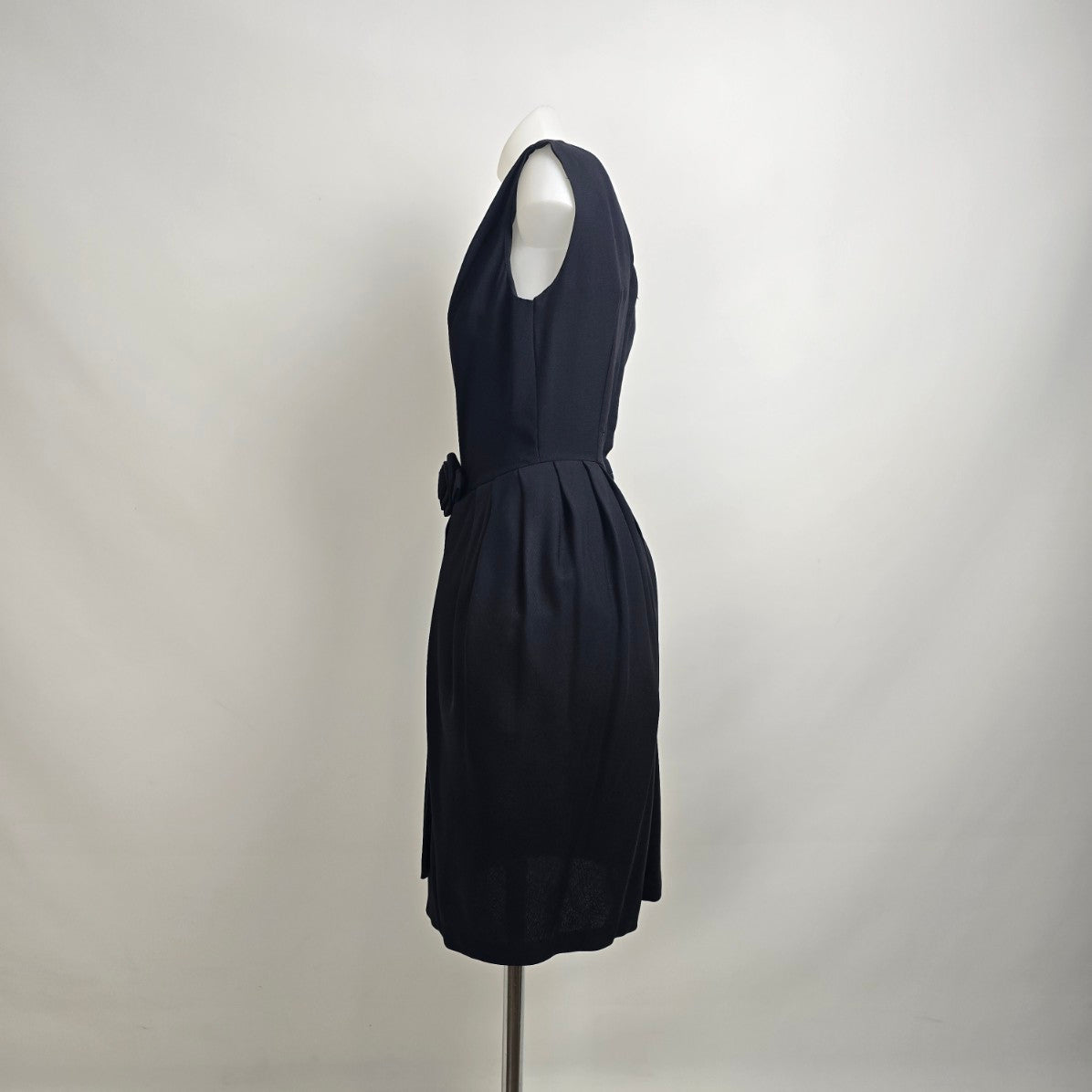 Vintage 1950s Black Boat Neck Rose Detail Cocktail Dress Size S