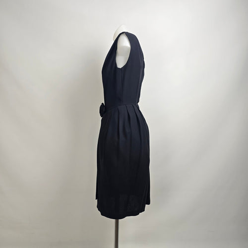 Vintage 1950s Black Boat Neck Rose Detail Cocktail Dress Size S
