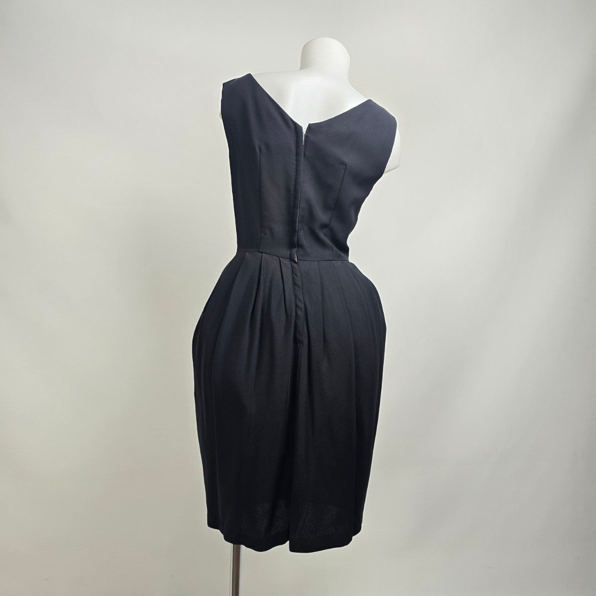 Vintage 1950s Black Boat Neck Rose Detail Cocktail Dress Size S
