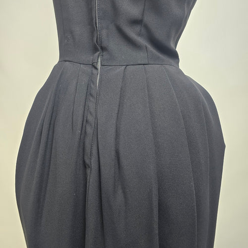 Vintage 1950s Black Boat Neck Rose Detail Cocktail Dress Size S