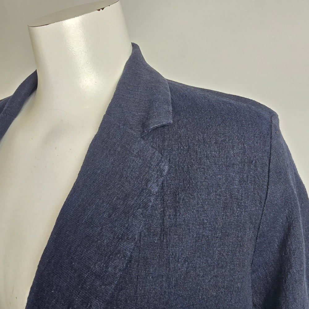 Pomandere Navy Blue Linen Long Button Up Blazer Size 8