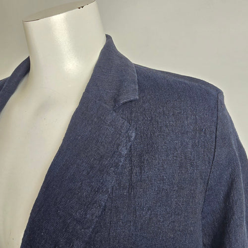 Pomandere Navy Blue Linen Long Button Up Blazer Size 8