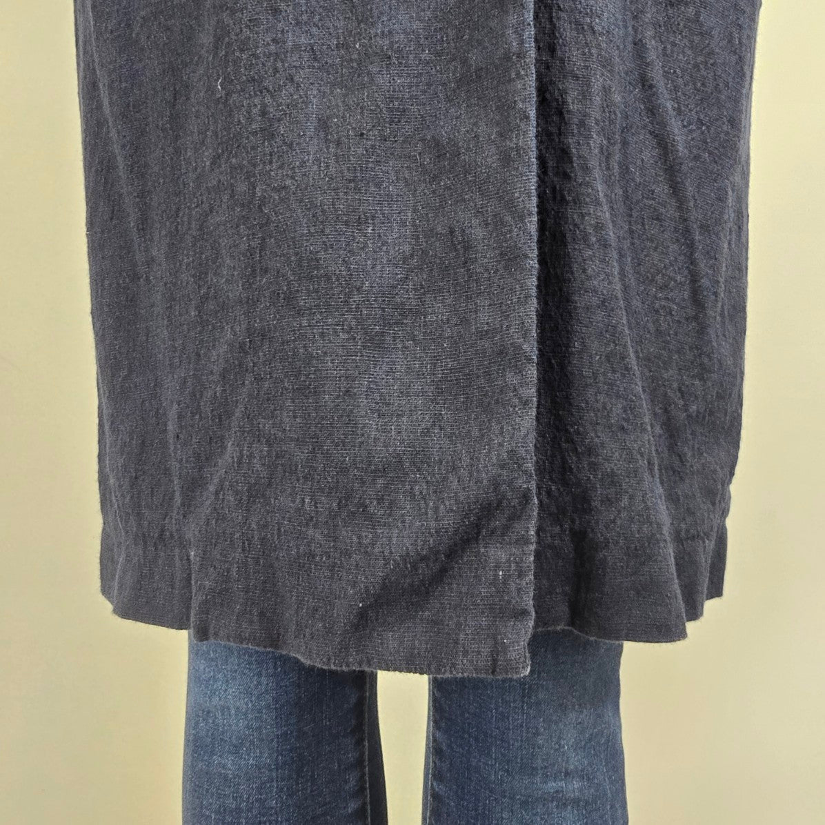 Pomandere Navy Blue Linen Long Button Up Blazer Size 8