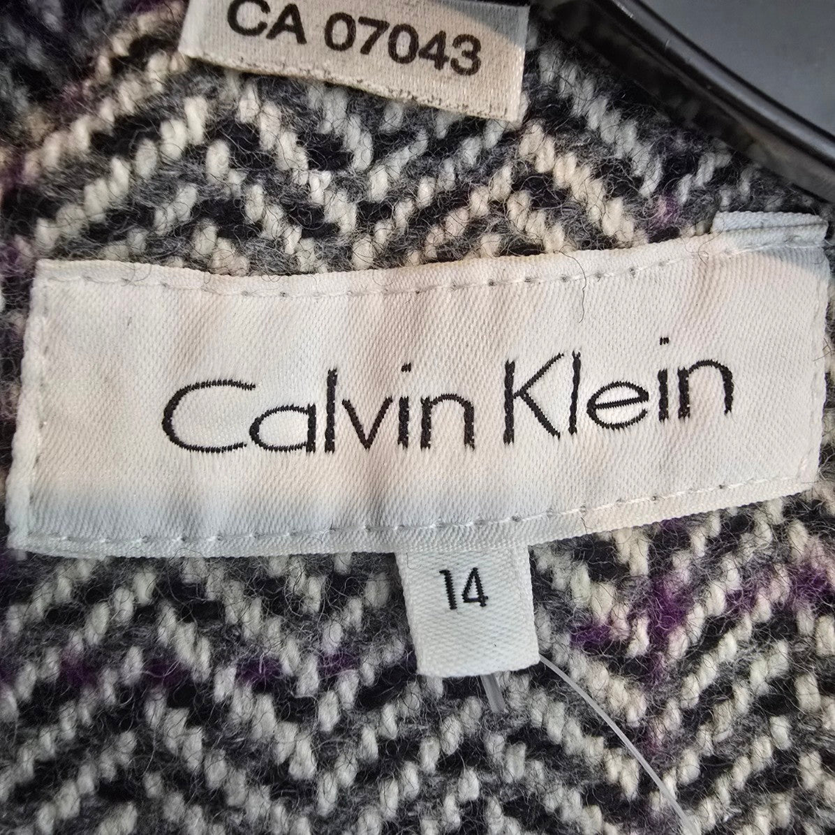 Calvin Klein Black & Purple Tweed Wool Outerwear Jacket Size 14