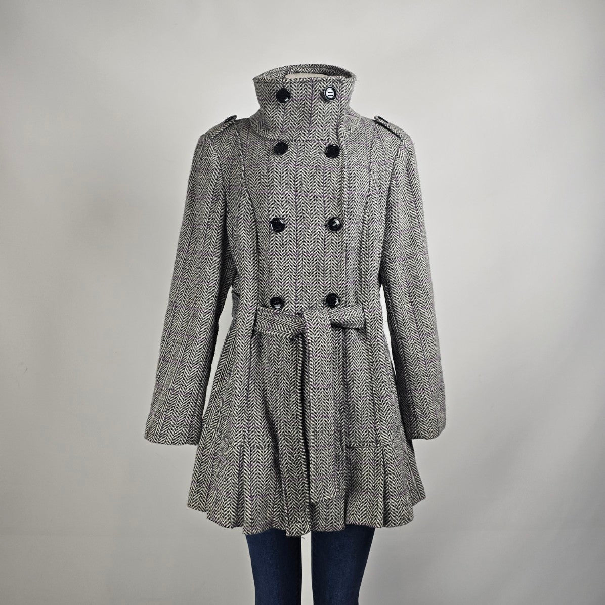 Calvin Klein Black & Purple Tweed Wool Outerwear Jacket Size 14