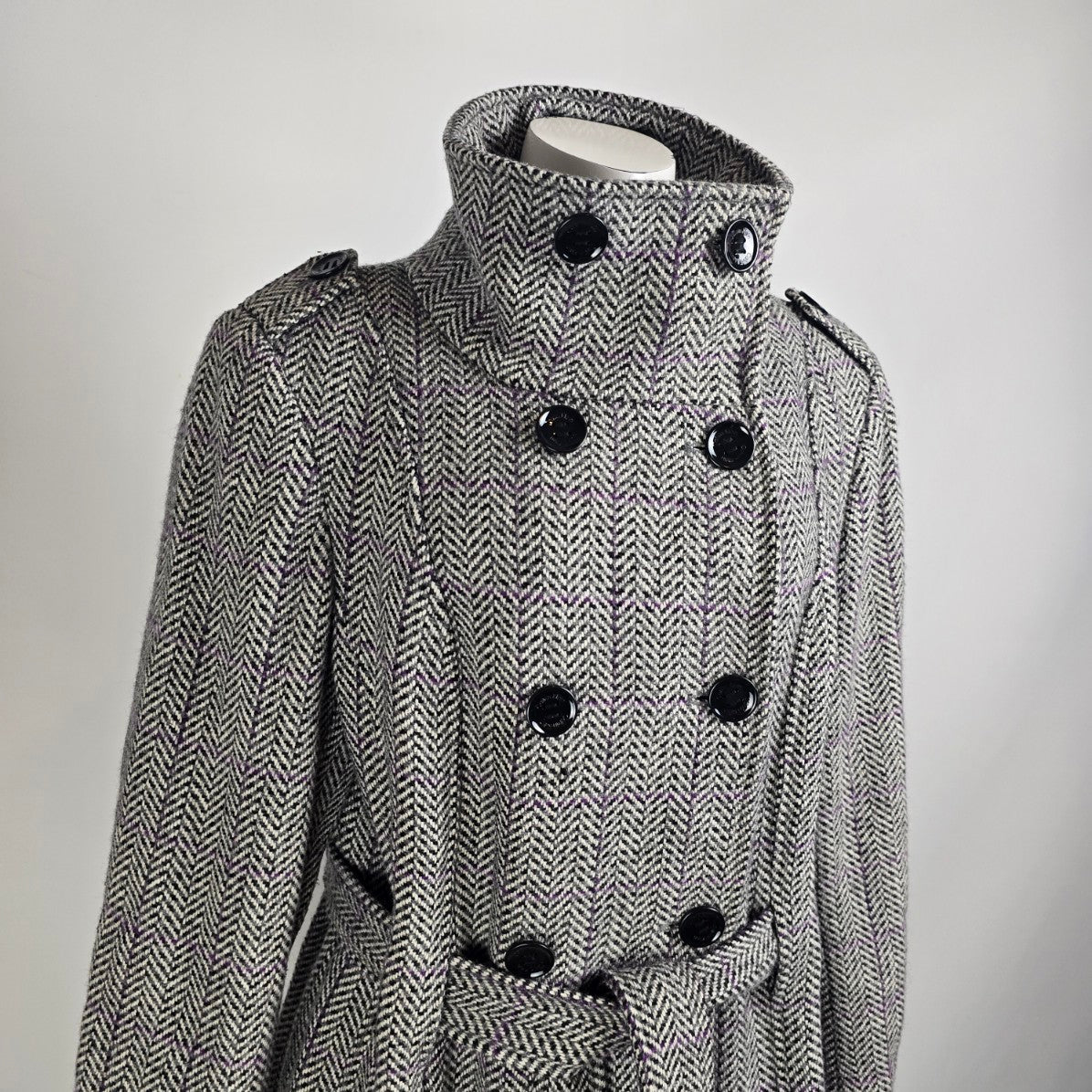 Calvin Klein Black & Purple Tweed Wool Outerwear Jacket Size 14