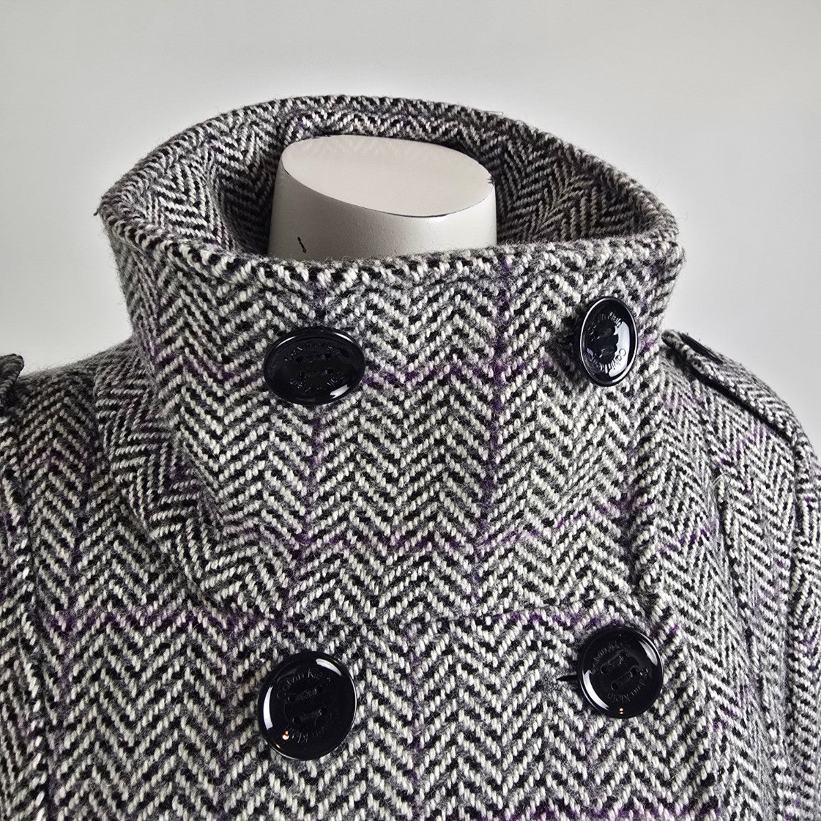 Calvin Klein Black & Purple Tweed Wool Outerwear Jacket Size 14