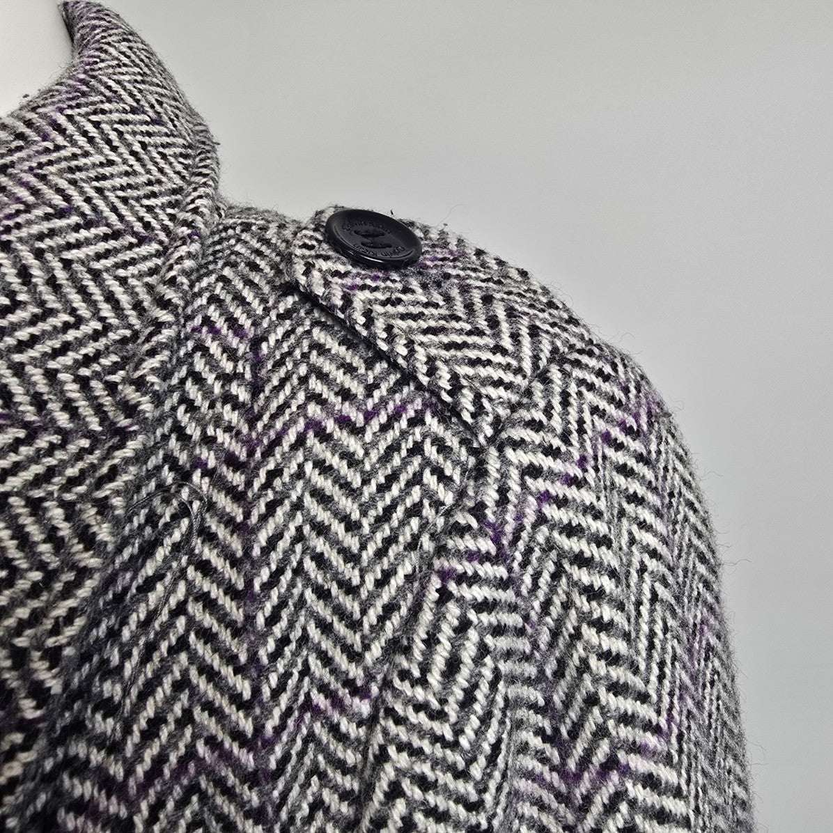 Calvin Klein Black & Purple Tweed Wool Outerwear Jacket Size 14