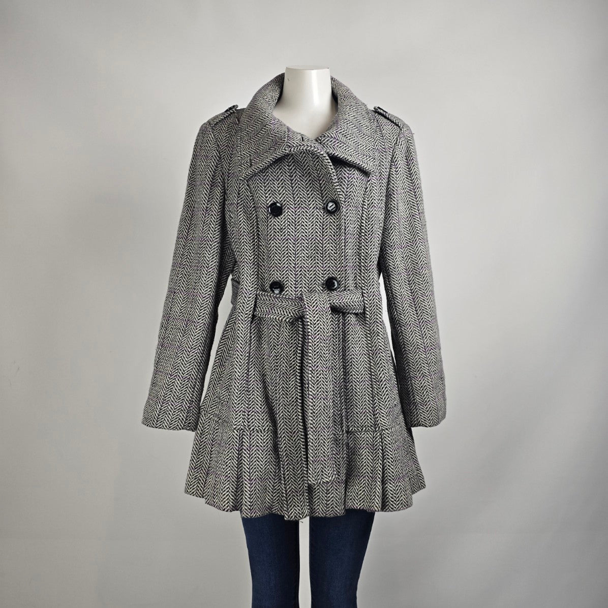 Calvin Klein Black & Purple Tweed Wool Outerwear Jacket Size 14