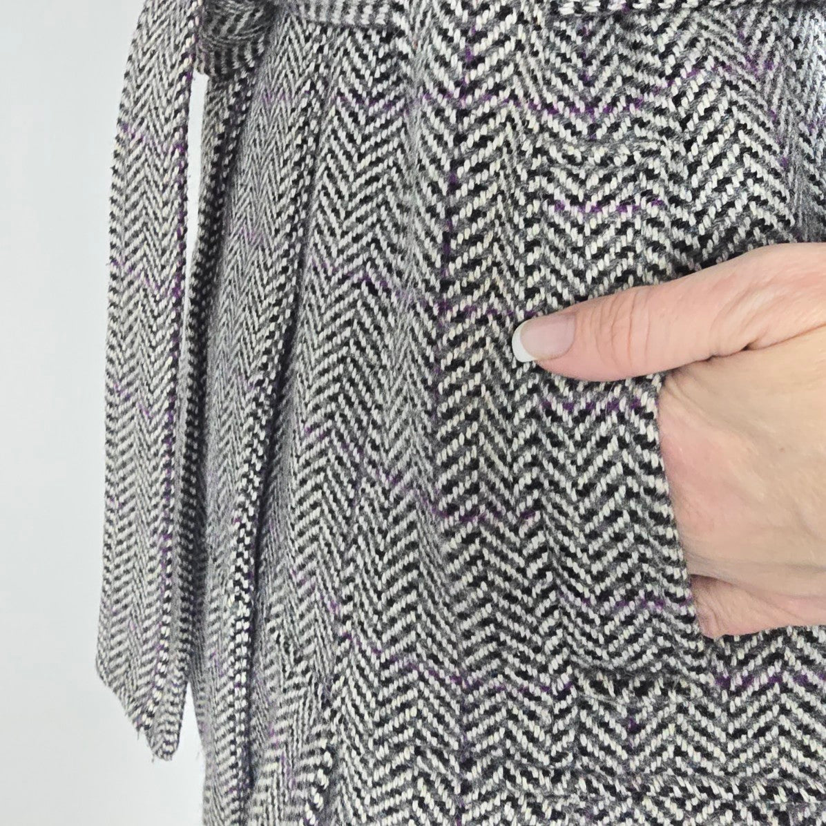 Calvin Klein Black & Purple Tweed Wool Outerwear Jacket Size 14