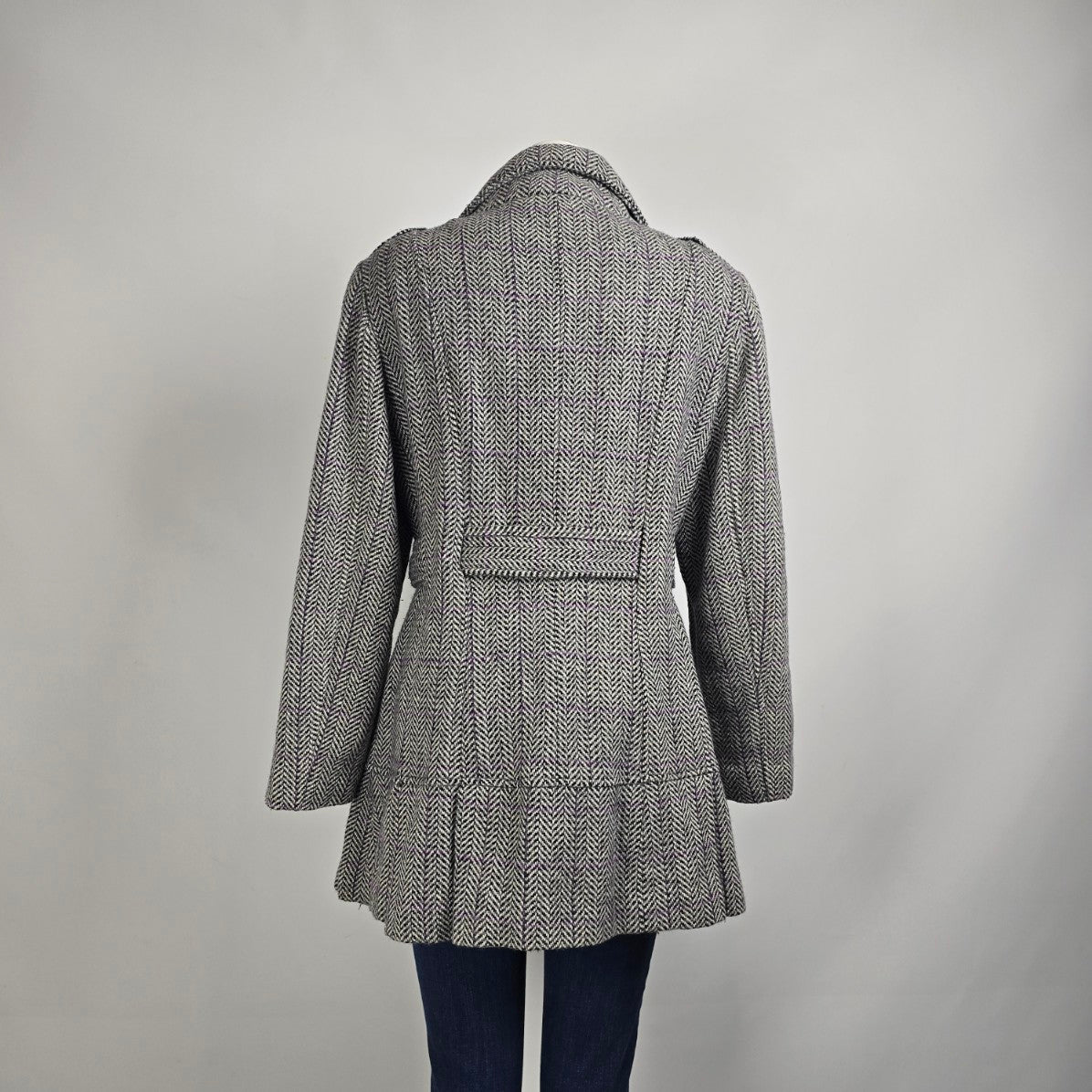 Calvin Klein Black & Purple Tweed Wool Outerwear Jacket Size 14