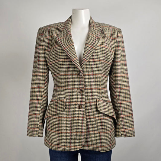 Vintage Ego Fashions Brown Houndstooth Button Blazer Size 7/8