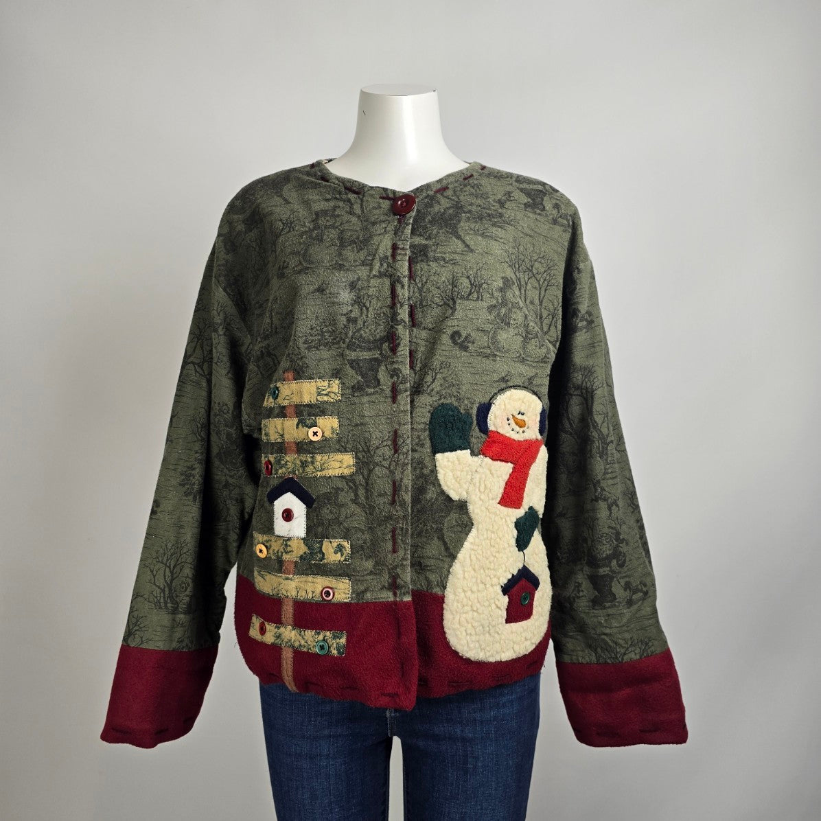 Handmade Christmas Snowman Jacket Size L/XL