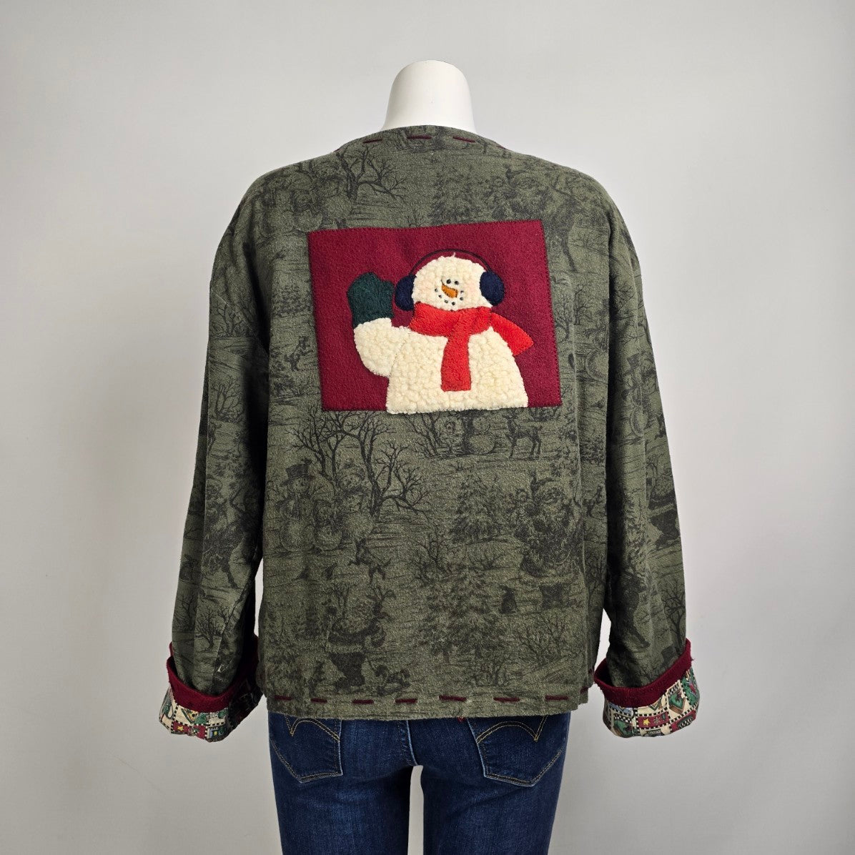 Handmade Christmas Snowman Jacket Size L/XL
