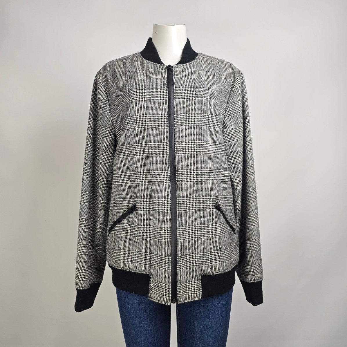 Le 31 Black Houndstooth Bomber Jacket Size 12
