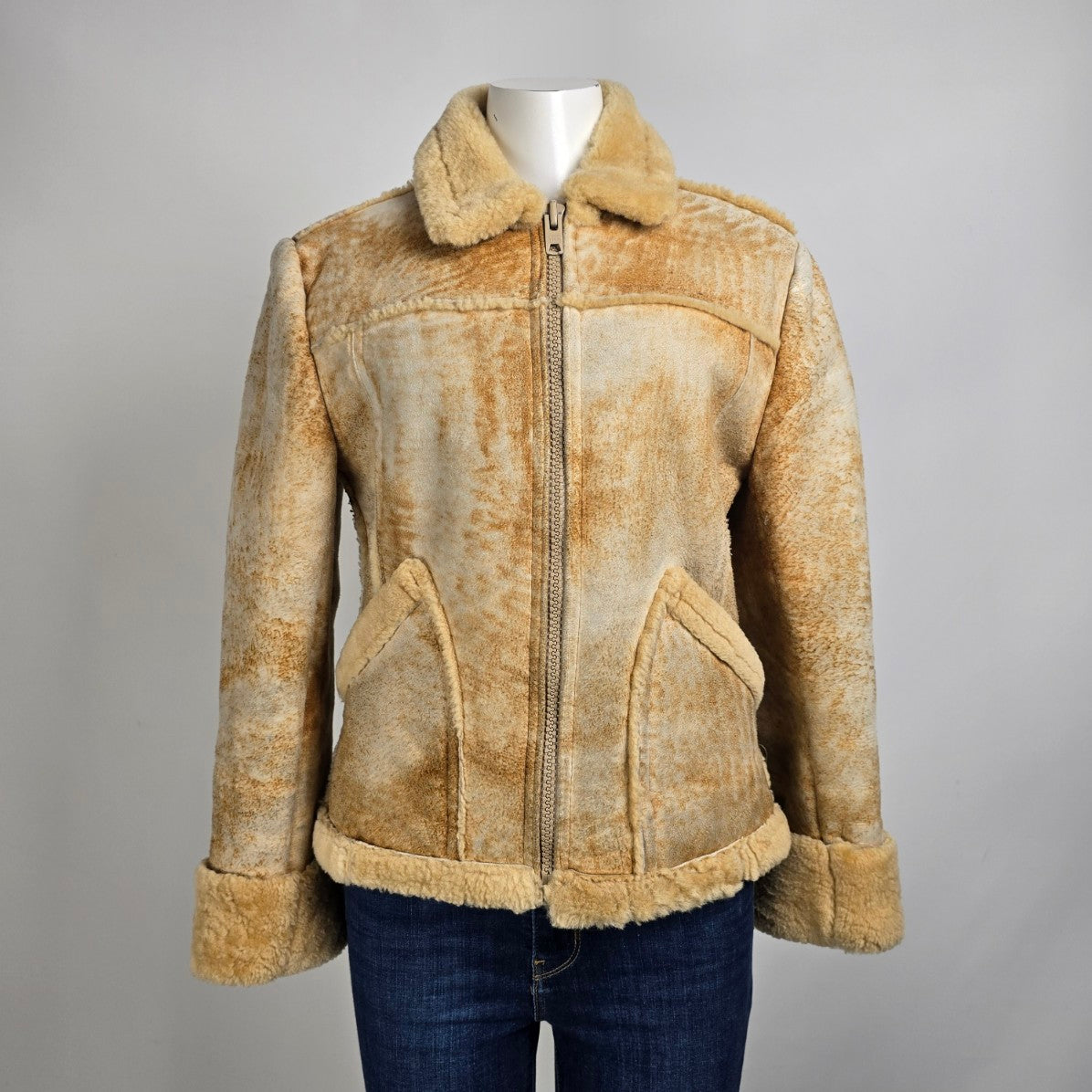 Vintage Club International Beige Shearling Jacket Size 8