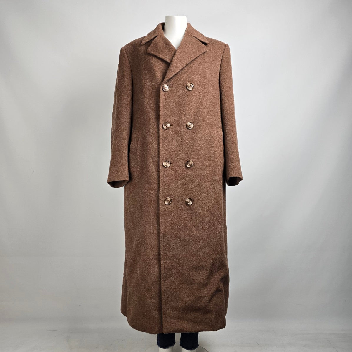 Vintage Brown Wool Double Breasted Long Jacket Size L/XL