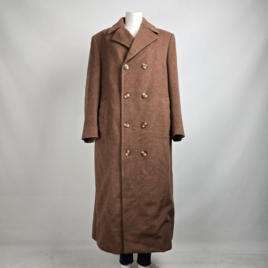 Vintage Brown Wool Double Breasted Long Jacket Size L/XL