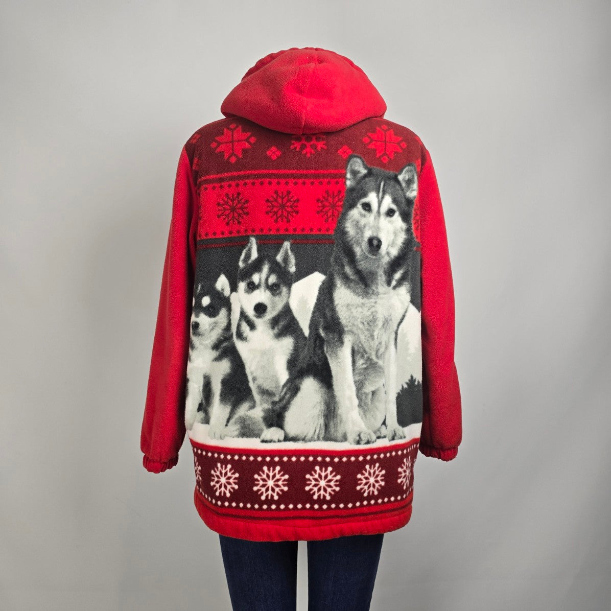 Classic Editions Wolf Family Graphic Red Zip Up Jacket Size M