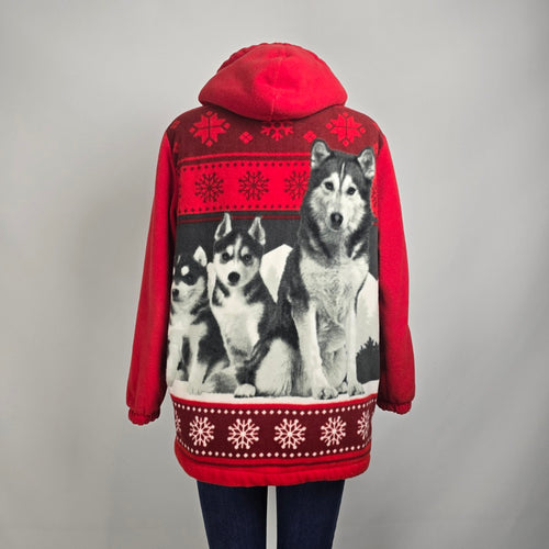 Classic Editions Wolf Family Graphic Red Zip Up Jacket Size M