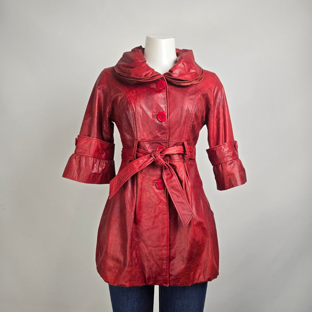 Vintage Antilope Red Leather Belted Flare Sleeve Jacket Size S
