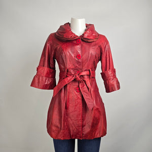 Vintage Antilope Red Leather Belted Flare Sleeve Jacket Size S
