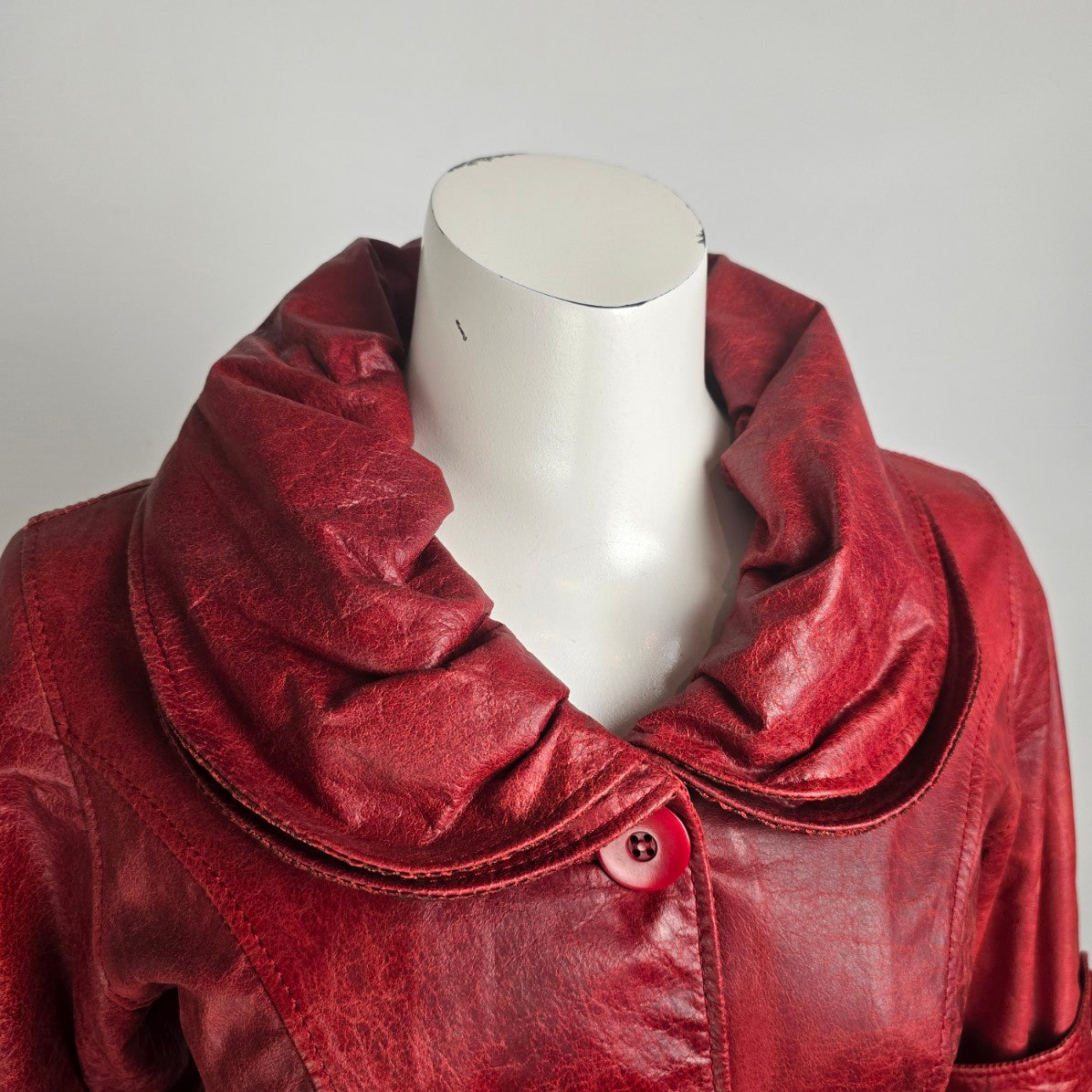 Vintage Antilope Red Leather Belted Flare Sleeve Jacket Size S
