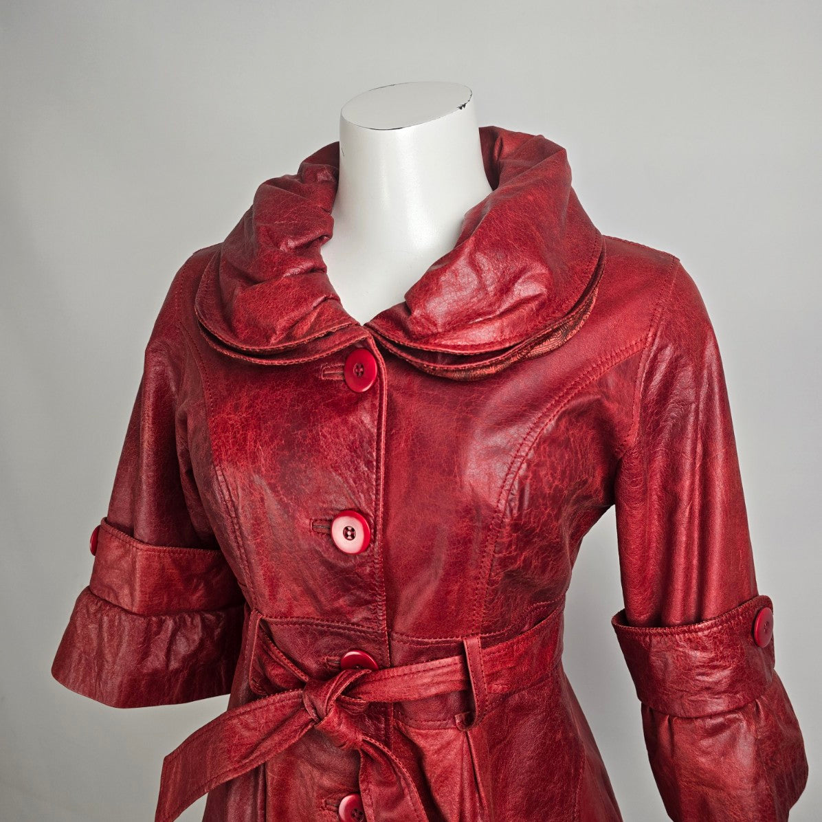 Vintage Antilope Red Leather Belted Flare Sleeve Jacket Size S