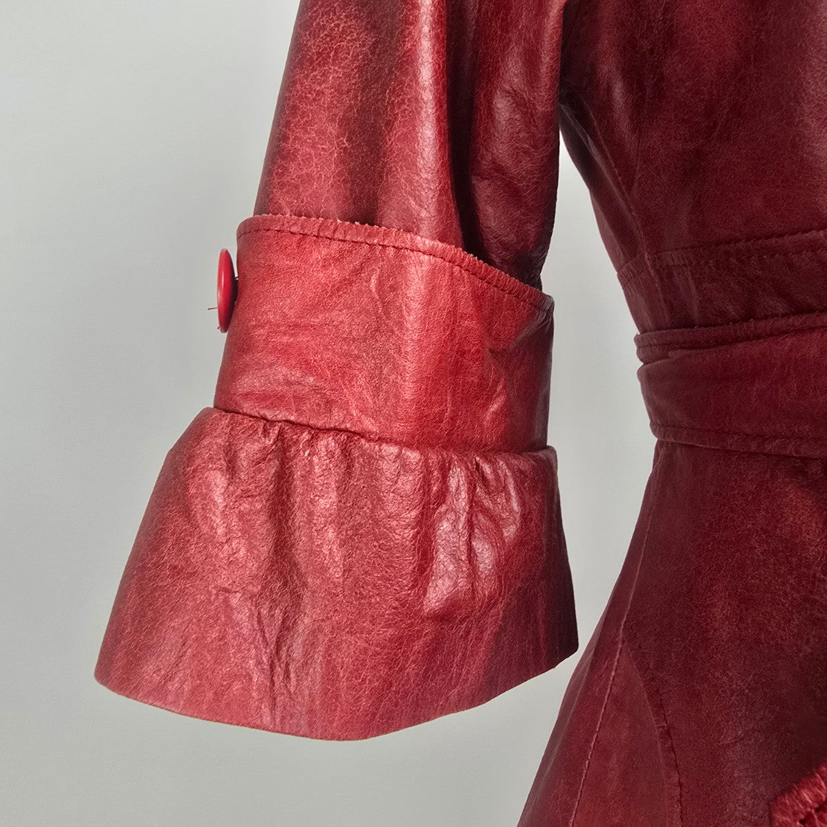 Vintage Antilope Red Leather Belted Flare Sleeve Jacket Size S