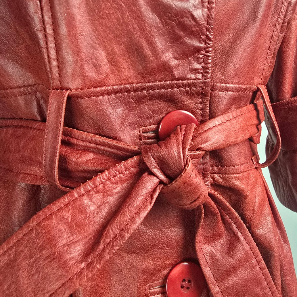 Vintage Antilope Red Leather Belted Flare Sleeve Jacket Size S