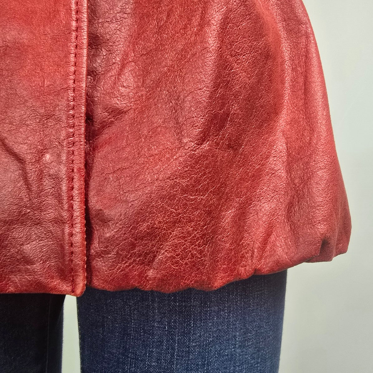Vintage Antilope Red Leather Belted Flare Sleeve Jacket Size S