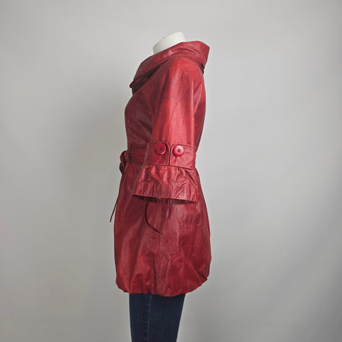 Vintage Antilope Red Leather Belted Flare Sleeve Jacket Size S