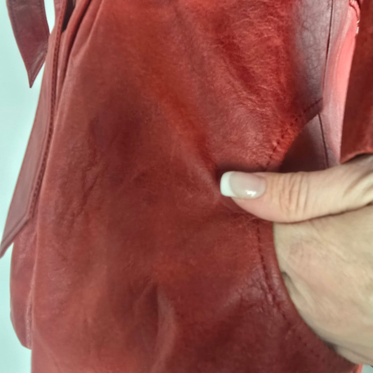 Vintage Antilope Red Leather Belted Flare Sleeve Jacket Size S