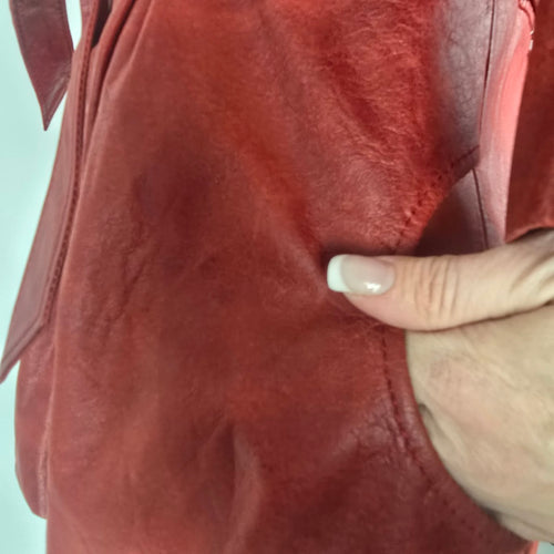 Vintage Antilope Red Leather Belted Flare Sleeve Jacket Size S