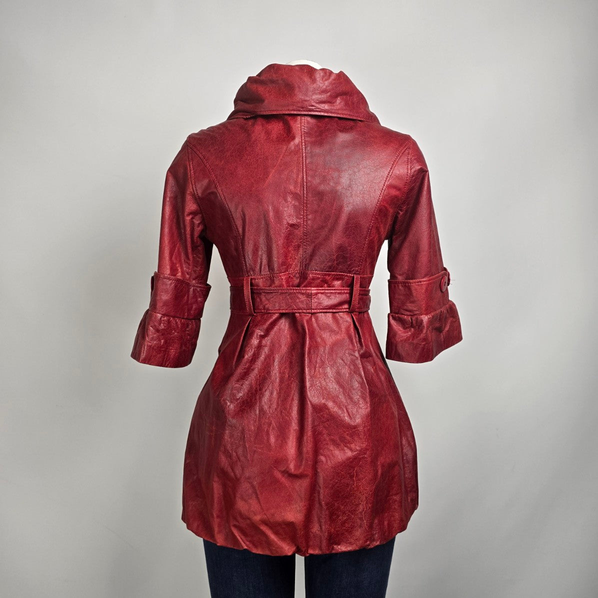 Vintage Antilope Red Leather Belted Flare Sleeve Jacket Size S