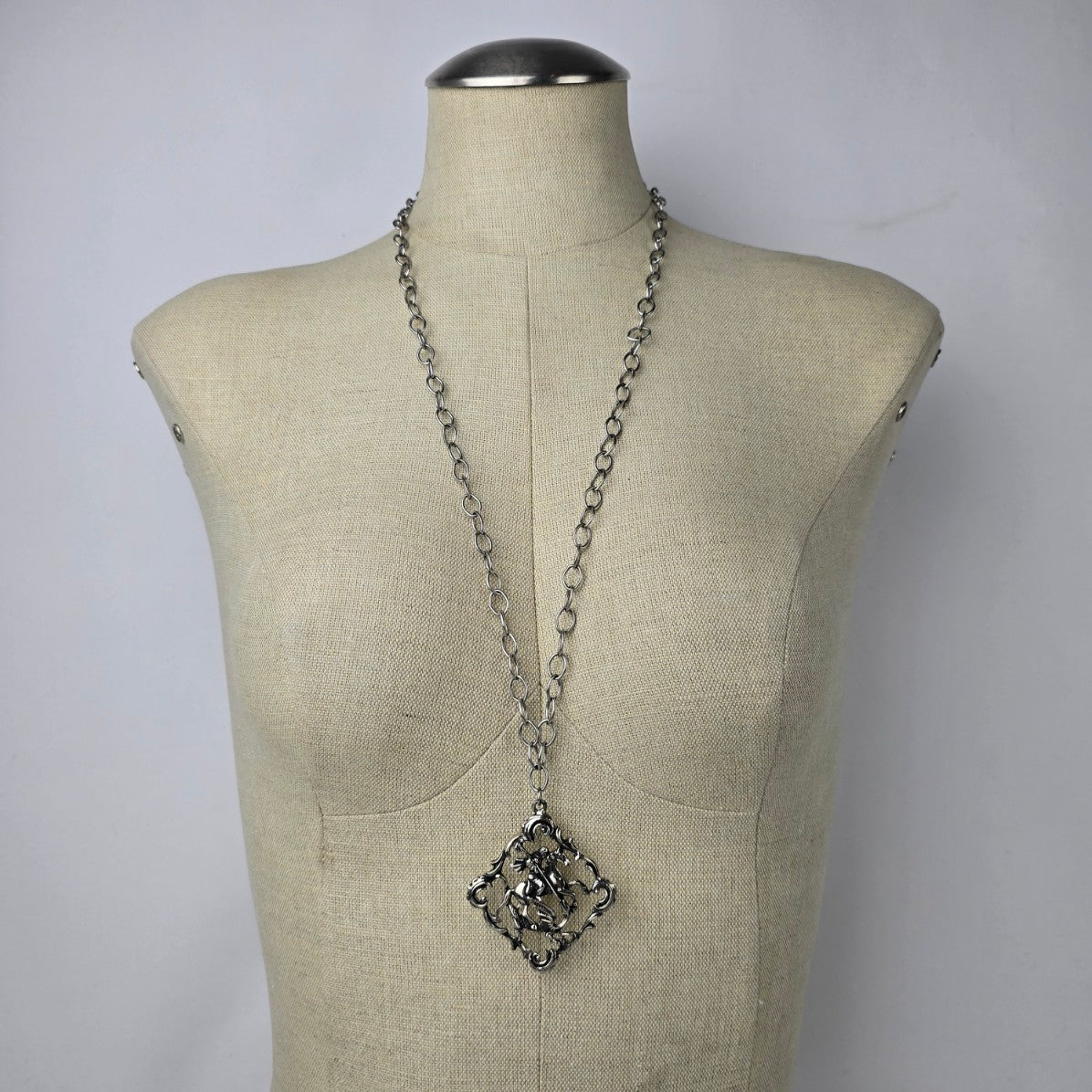 Vintage St. George & The Dragon Silver Pendant Necklace