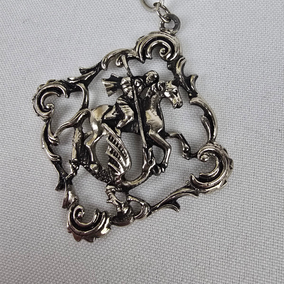 Vintage St. George & The Dragon Silver Pendant Necklace