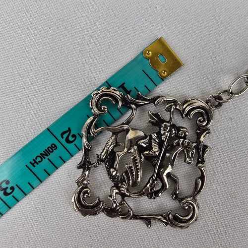 Vintage St. George & The Dragon Silver Pendant Necklace
