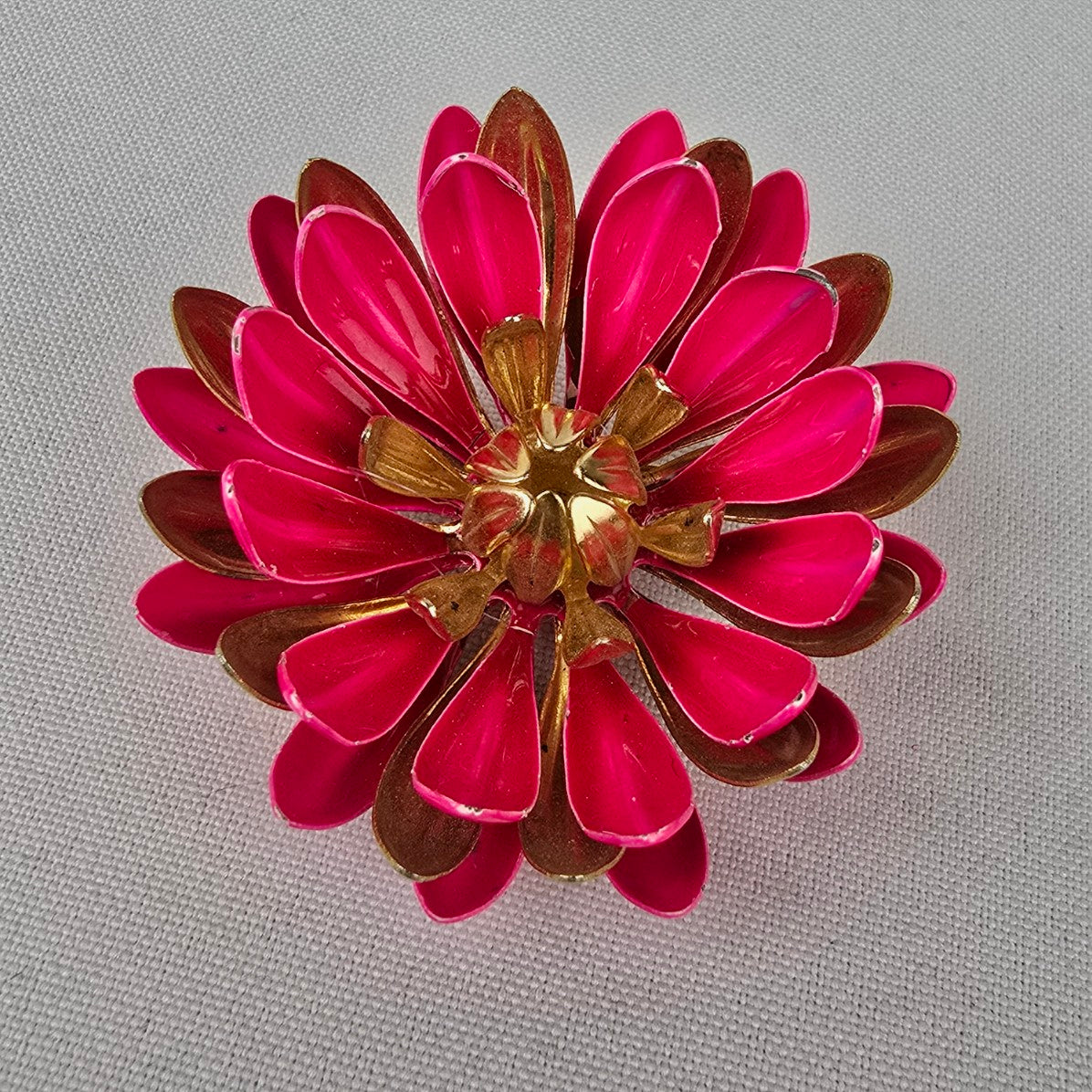 Vintage Pink Enamel Flower Brooch