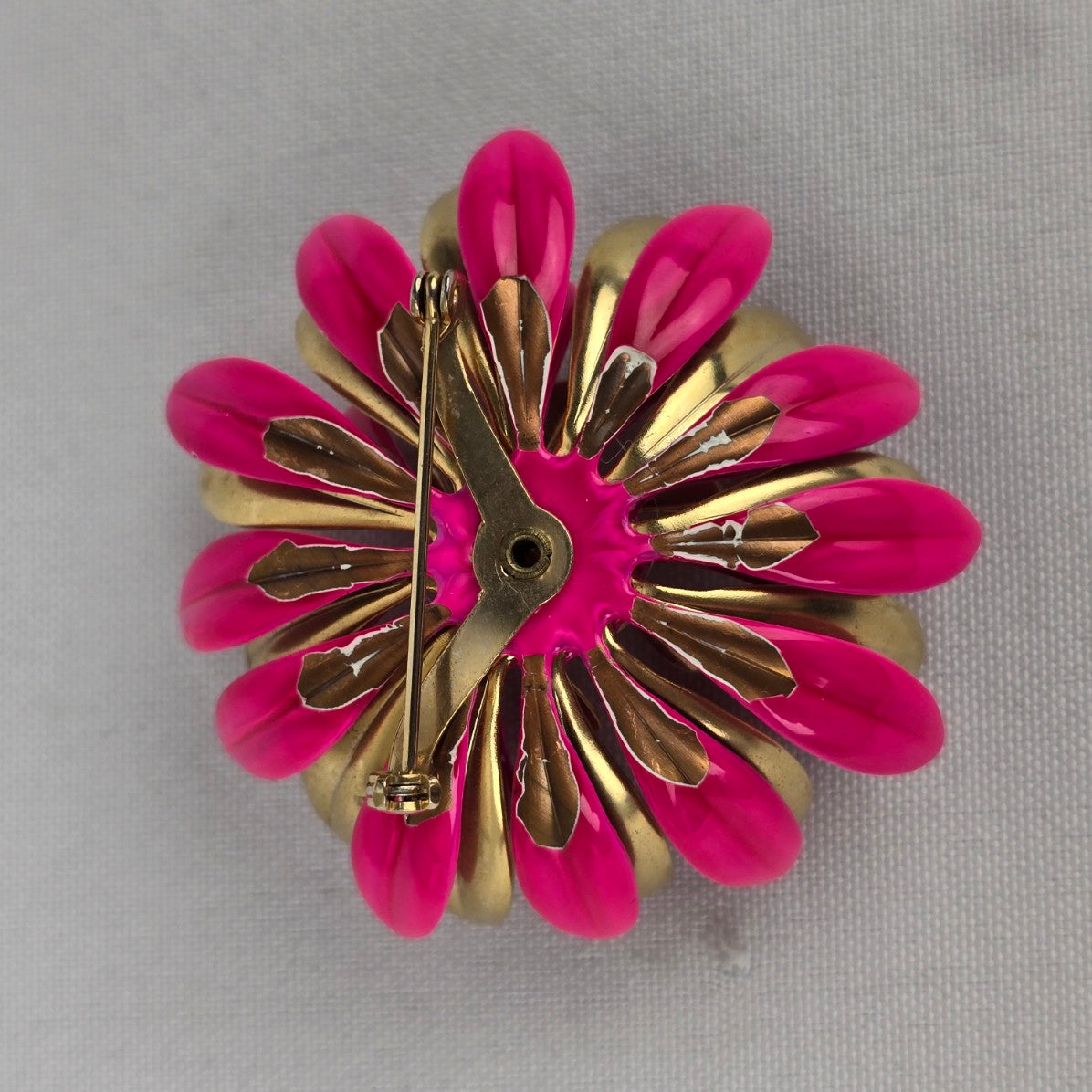 Vintage Pink Enamel Flower Brooch
