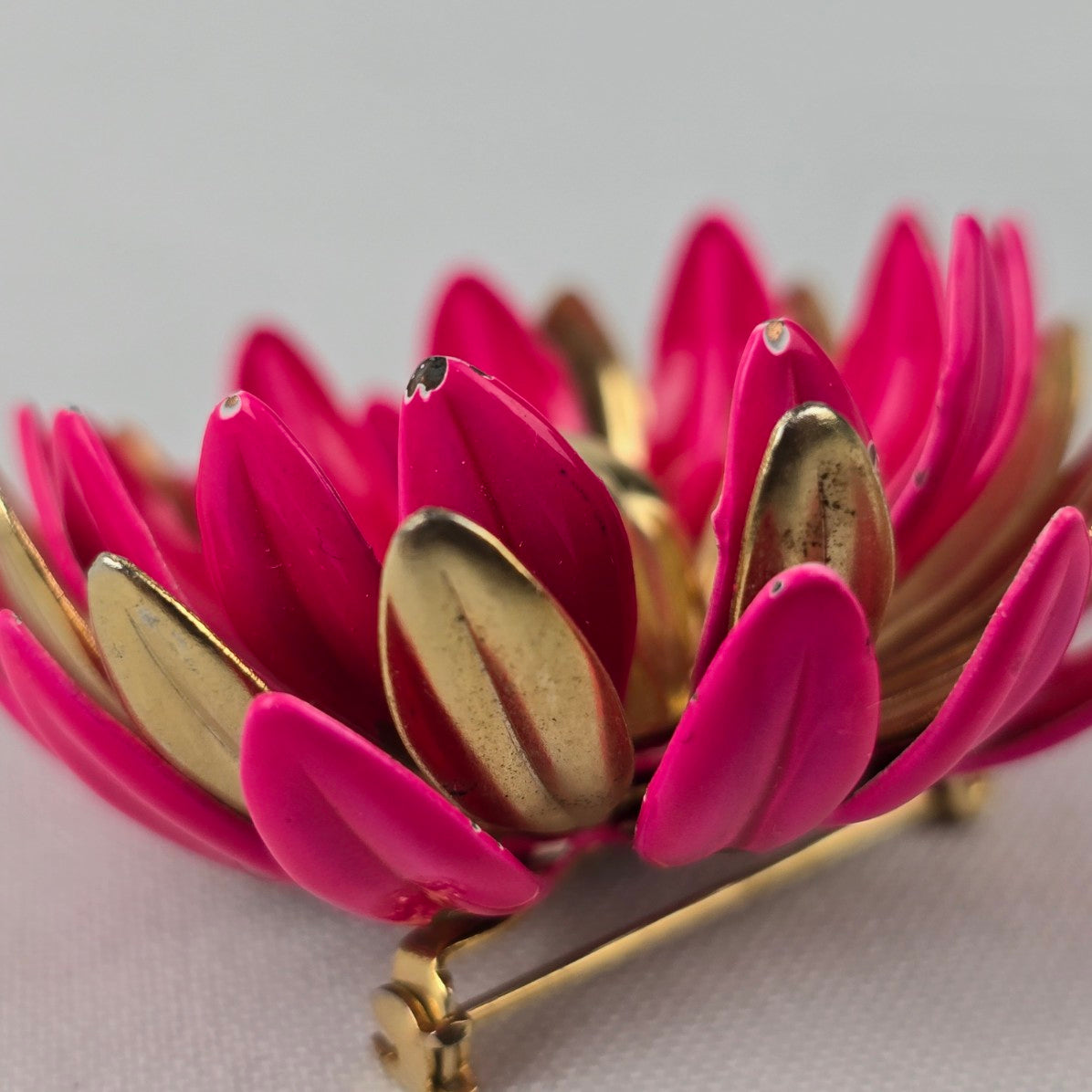 Vintage Pink Enamel Flower Brooch