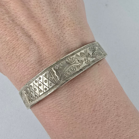 Vintage Silver Etched Cuff Bracelet