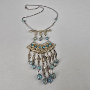 Vintage Silver & Blue Stone Statement Chandelier Necklace