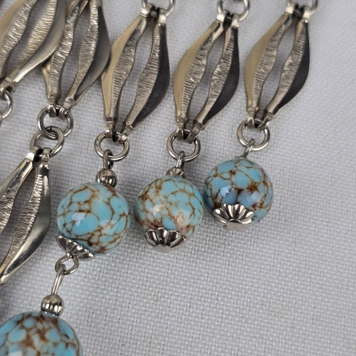 Vintage Silver & Blue Stone Statement Chandelier Necklace