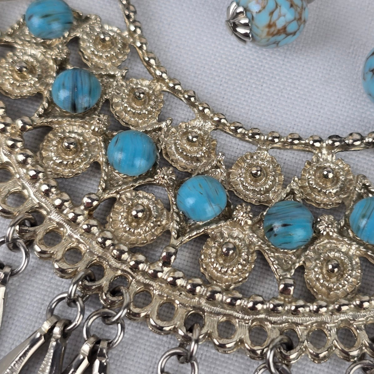 Vintage Silver & Blue Stone Statement Chandelier Necklace