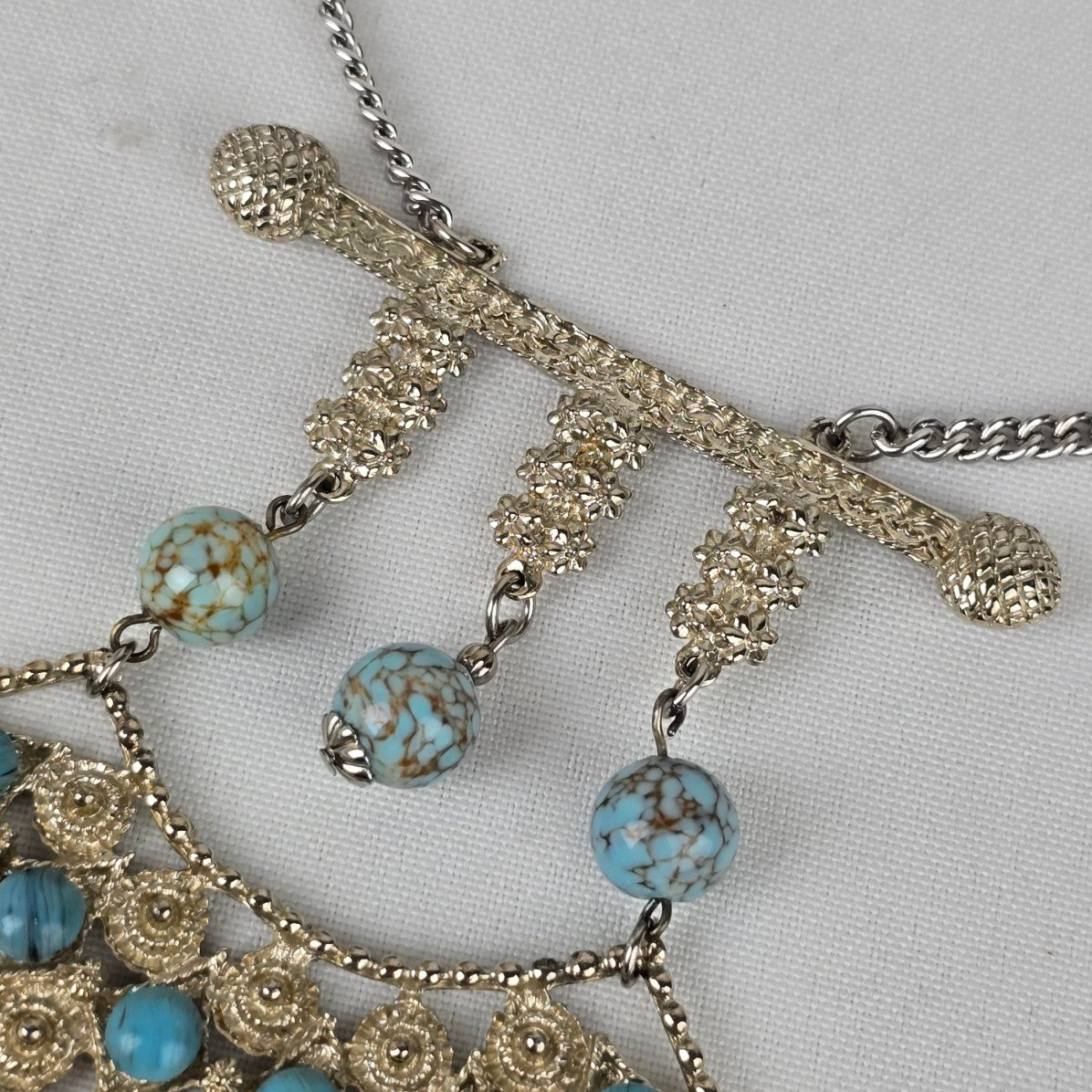 Vintage Silver & Blue Stone Statement Chandelier Necklace