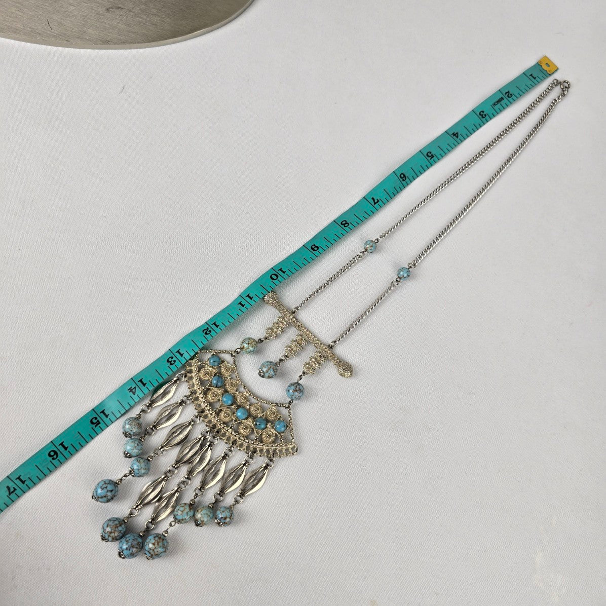 Vintage Silver & Blue Stone Statement Chandelier Necklace